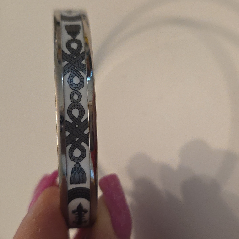Hermes Enamel Rope Pattern Bangle White/Silver - Picture 10 of 10